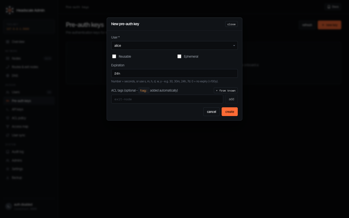 New pre-auth key