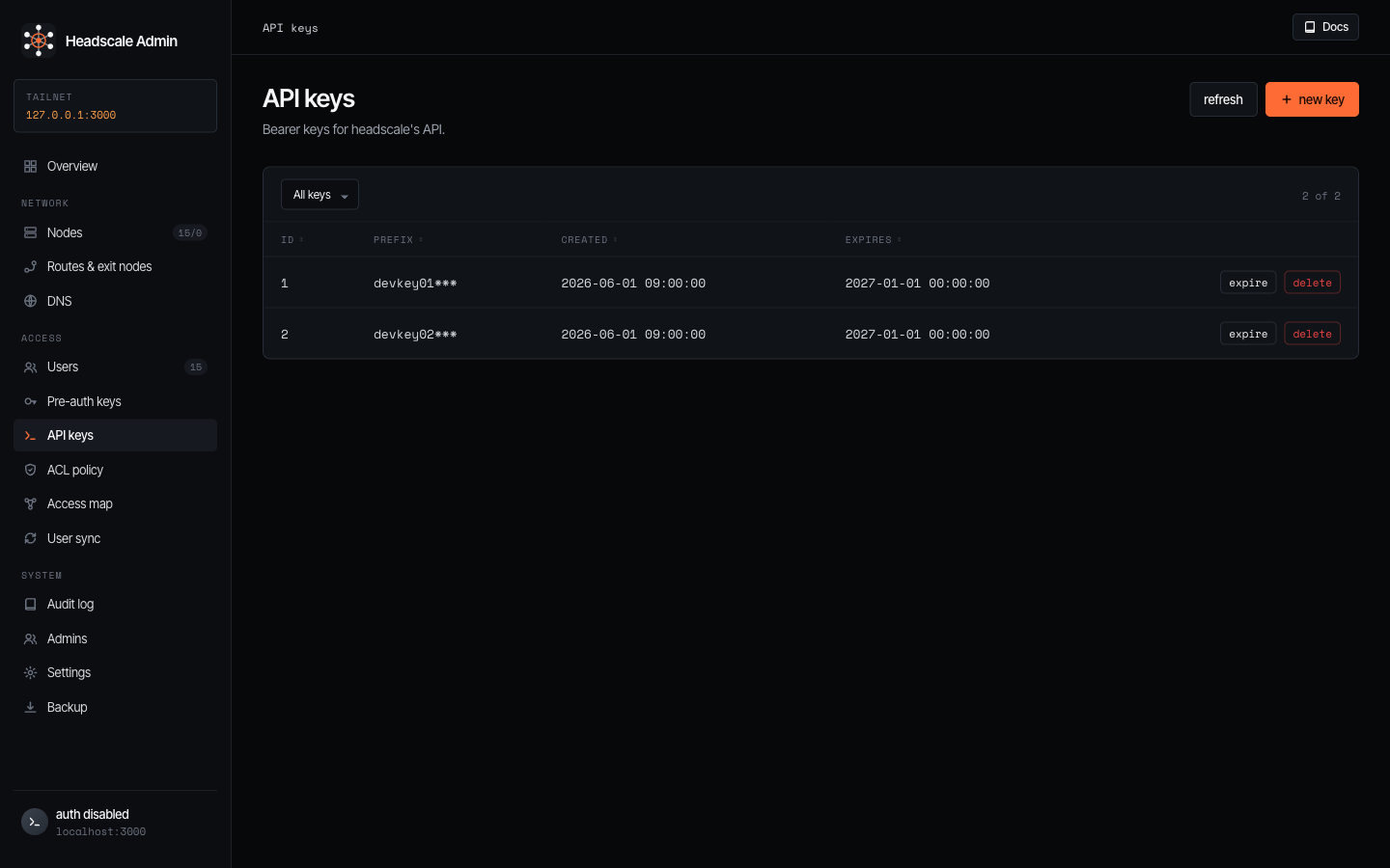 API keys